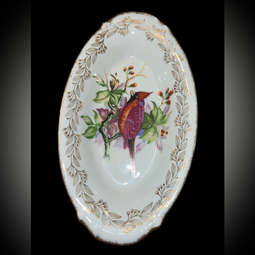 original arnart creation japan Vtg Porcelain Condiment Dish Cardinal Cherry Tree